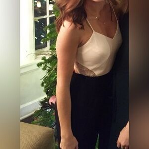 Cream and Black Lace-Back Jumpsuit